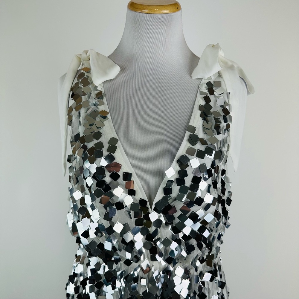 Buddy Love Silver Sequin A-Line Mini Dress with White Tie Straps - Picture 4 of 15